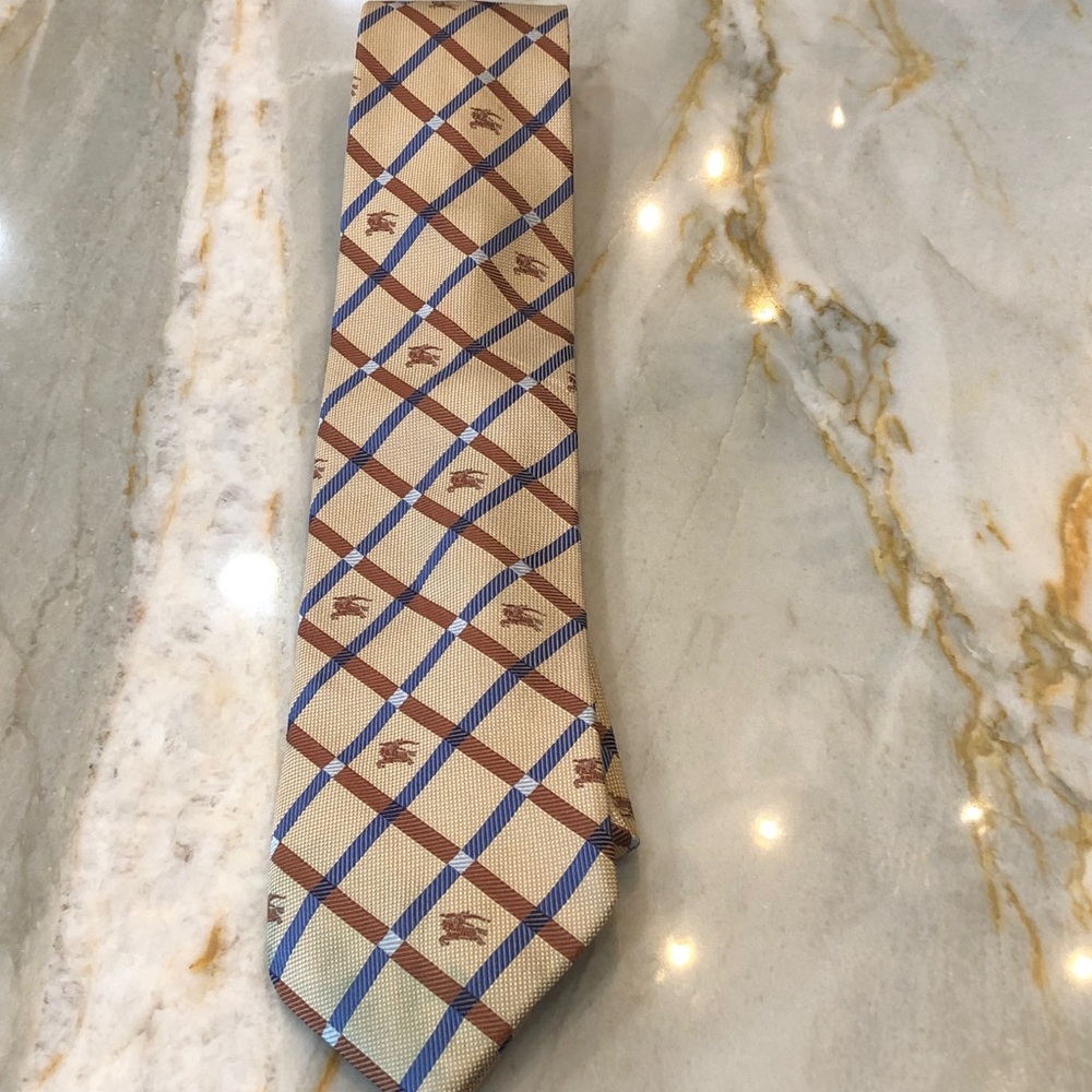 Burberry Tan and Blue Checkered Tie